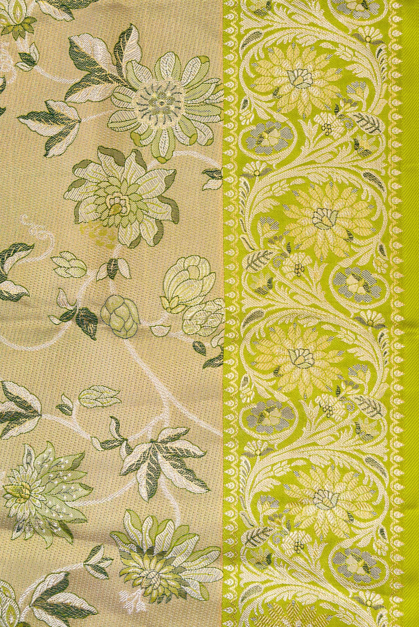 Border image of Pista Green Dual Tone Kanchipuram Tissue Silk Saree with Zari Brocade on the body and Fancy Border. 