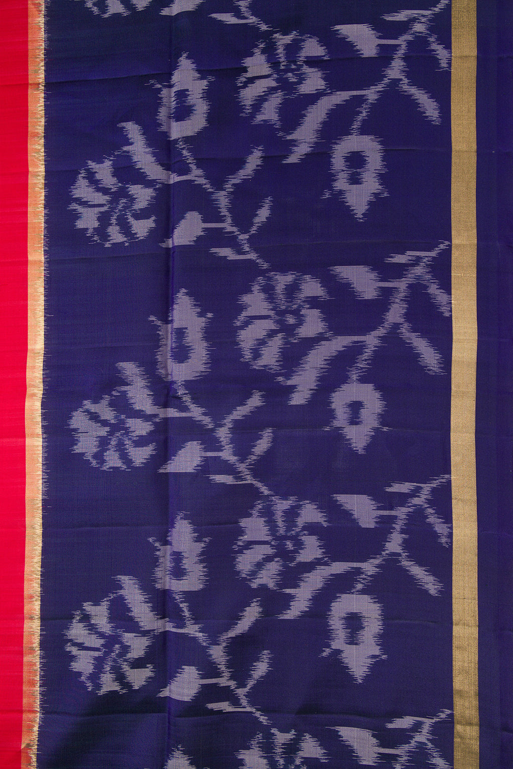 Border image of Red Dual Tone Soft Silk Saree with Stripes on the body and Ikat Border. 