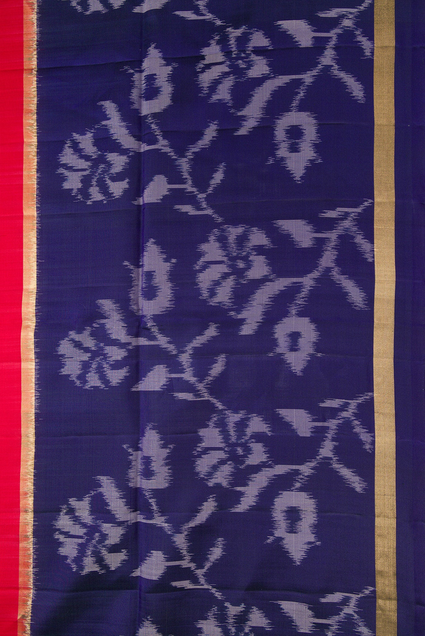 Border image of Red Dual Tone Soft Silk Saree with Stripes on the body and Ikat Border. 