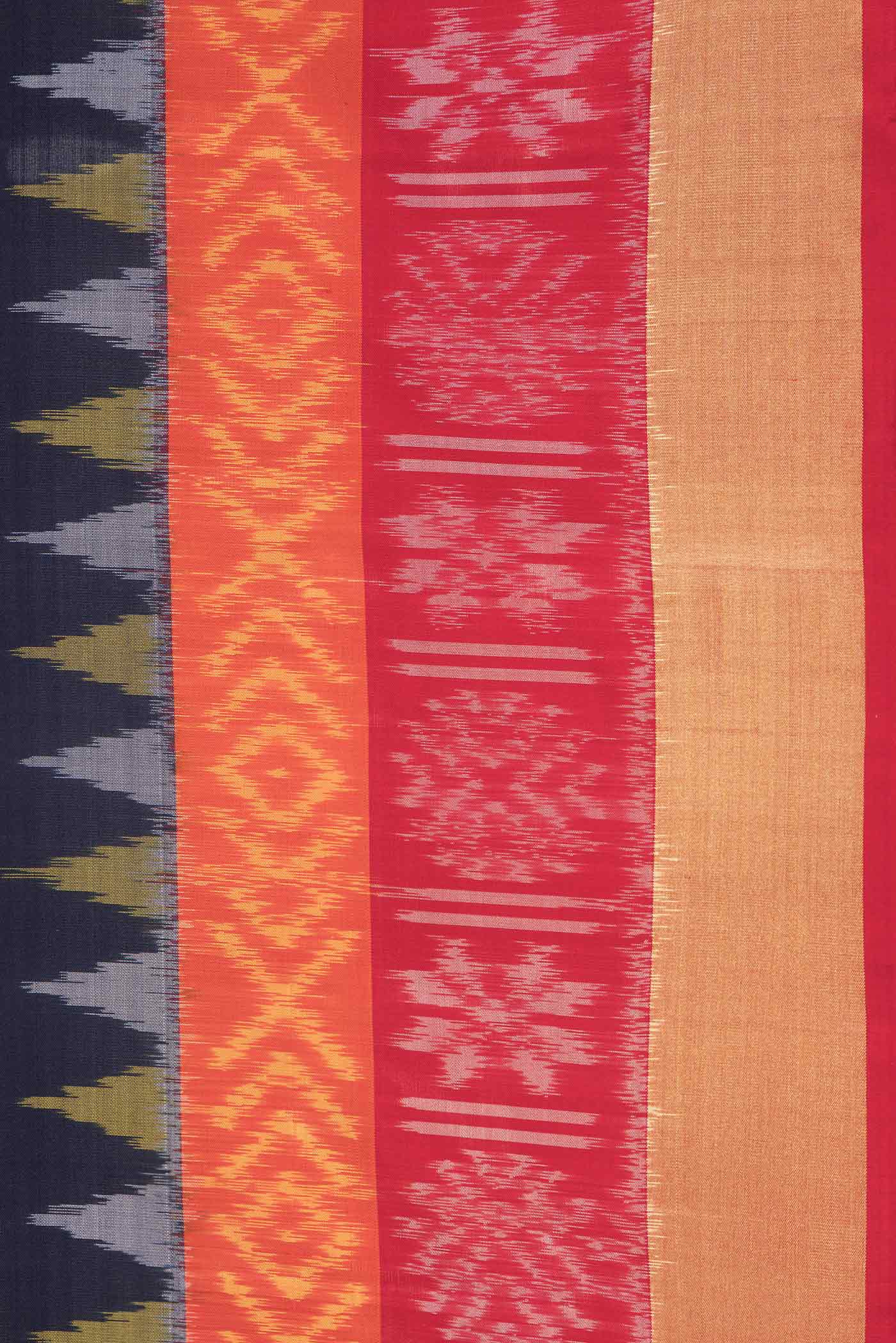 Border image of Navy Blue Dual Tone Soft Silk Saree with Ikat Print on the body and Ikat Border. 