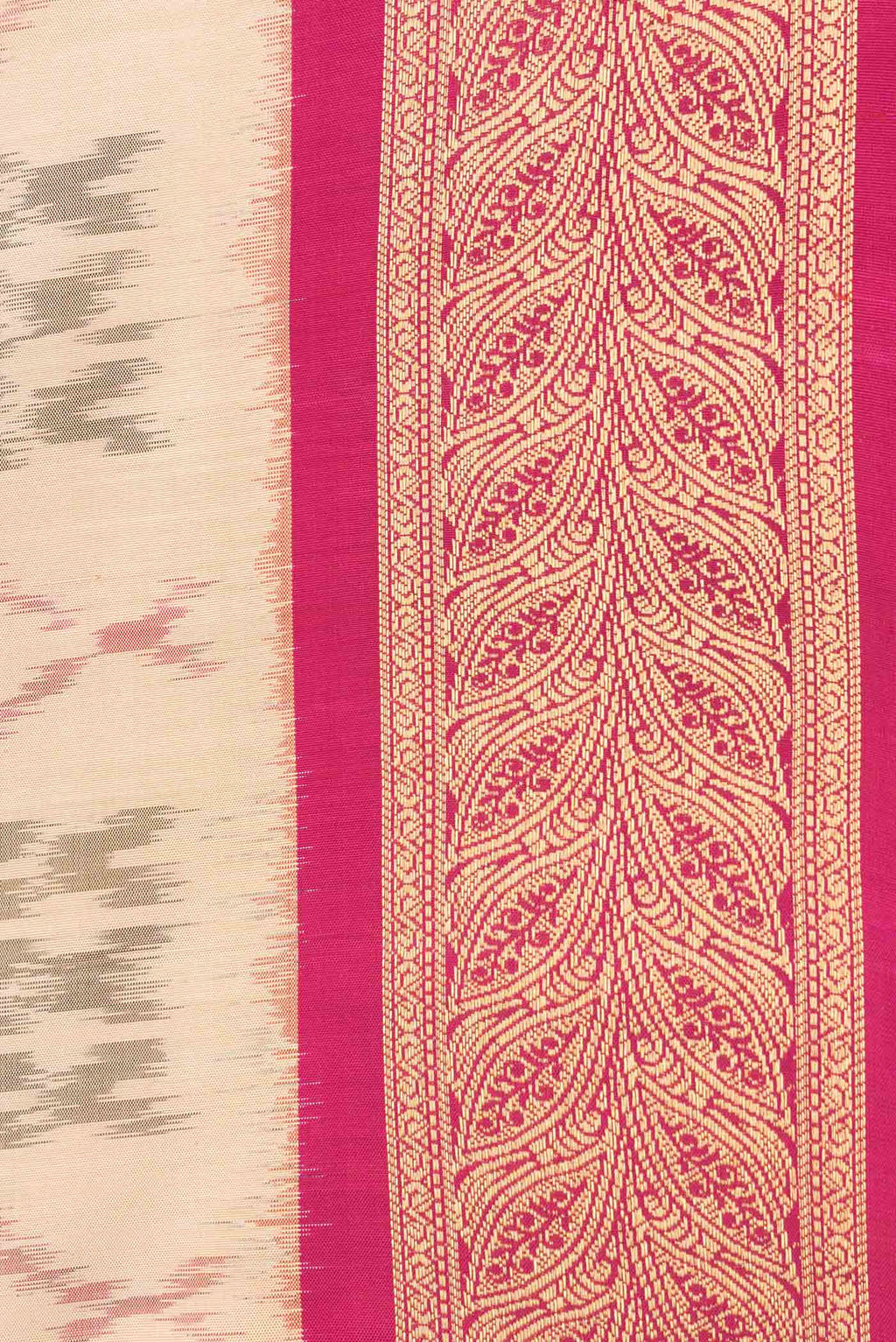 Border image of Beige Dual Tone Soft Silk Saree with Ikat Print on the body and Zari Border. 