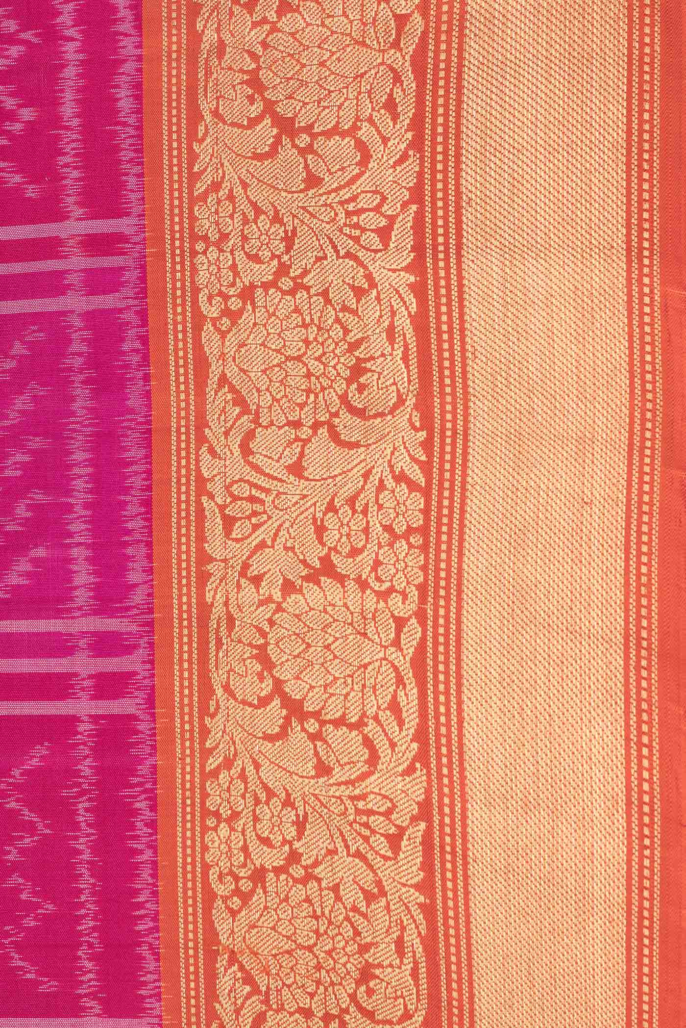 Border image of Pink Dual Tone Soft Silk Saree with Ikat Print on the body and Zari Border. 