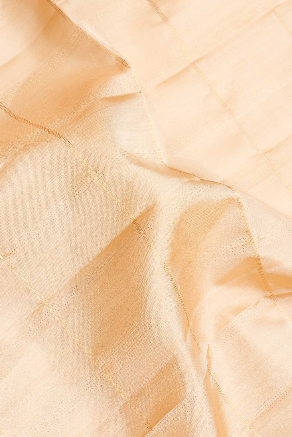 Close up of Beige Dual Tone Soft Silk Saree with Checked design on the body and Fancy Border.  displaying folds