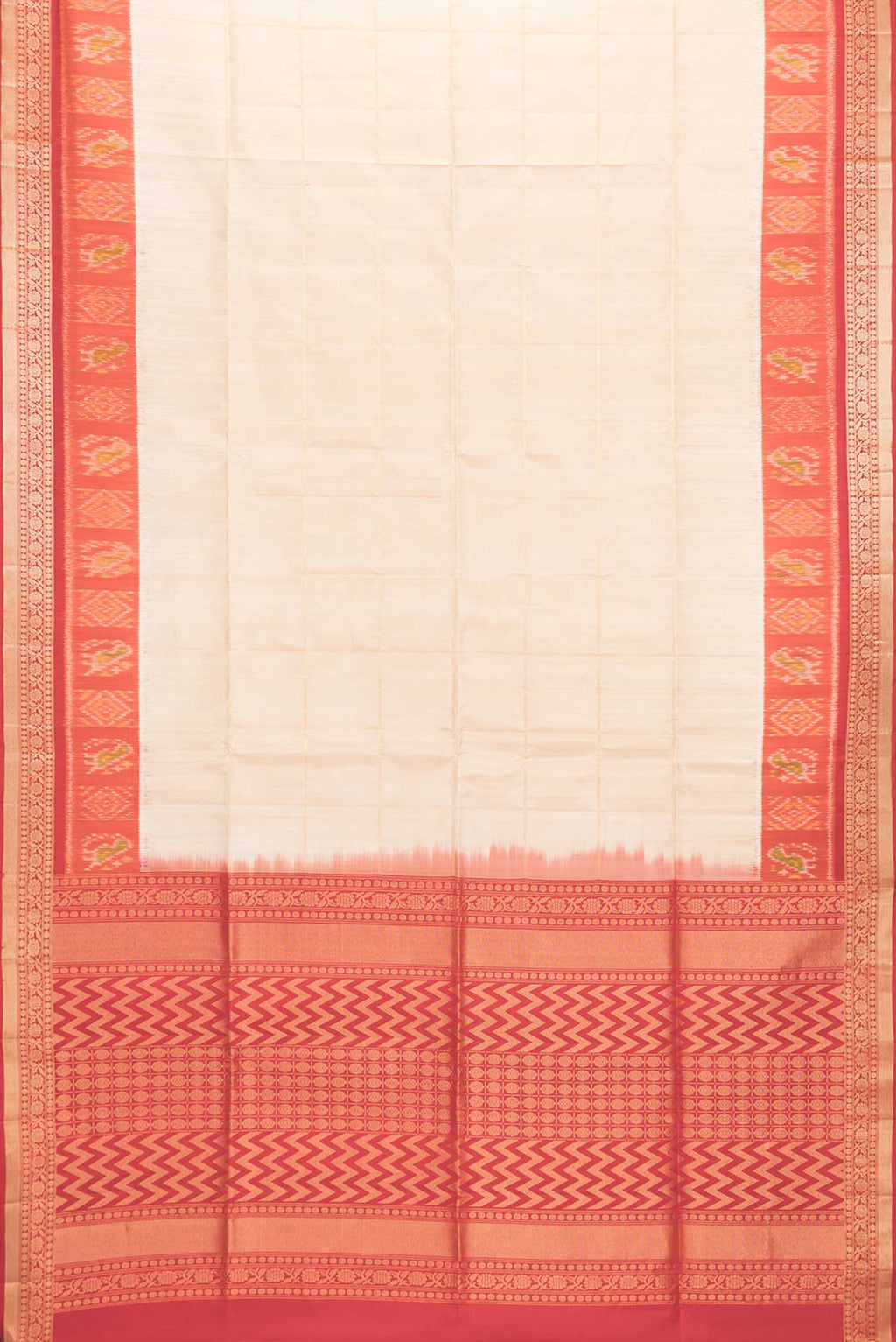 Flat view of Beige Dual Tone Soft Silk Saree with Checked design on the body and Fancy Border. 