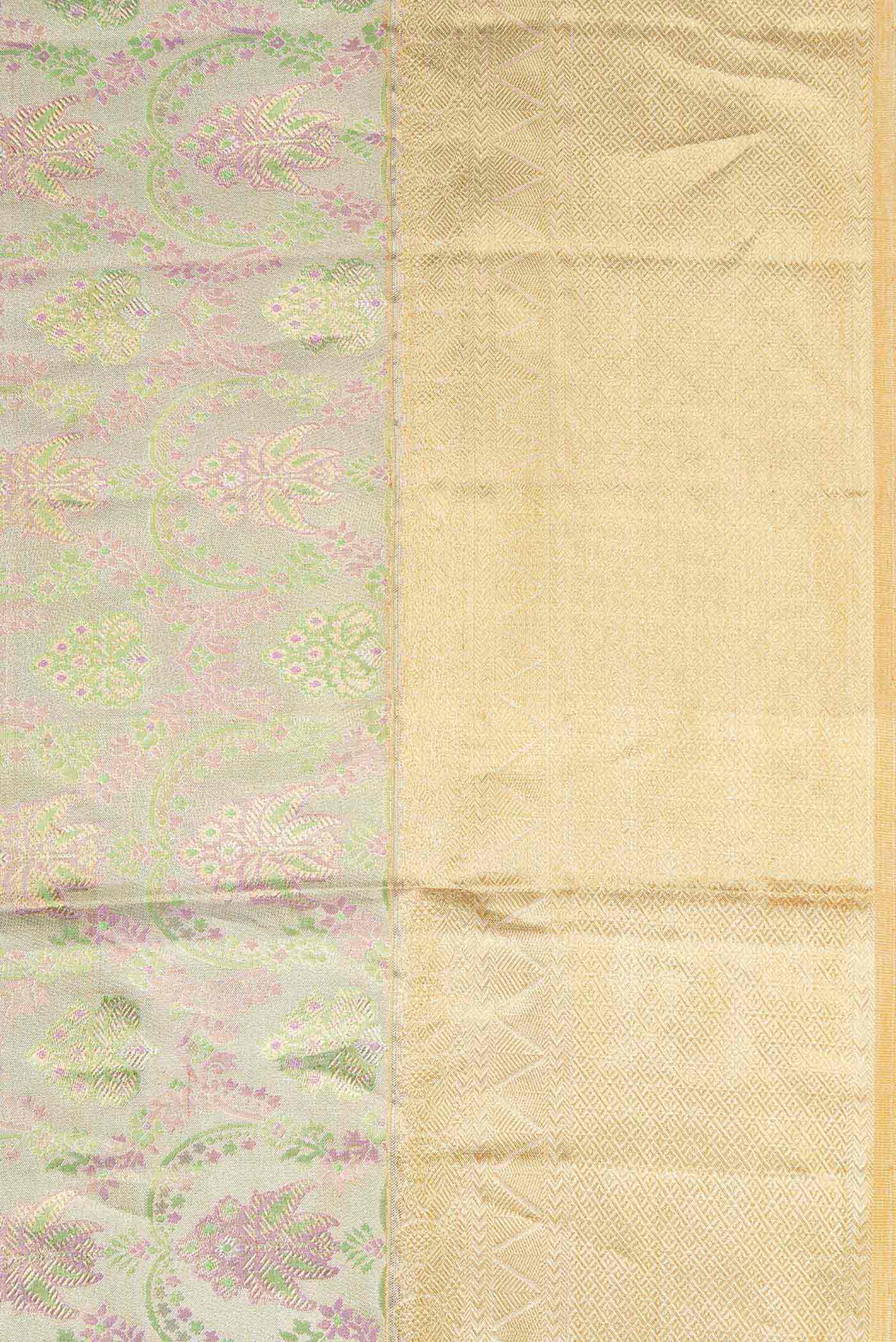 Border image of Silver Dual Tone Kanjivaram Tissue Silk Saree with Zari Brocade on the body and Zari Border. 