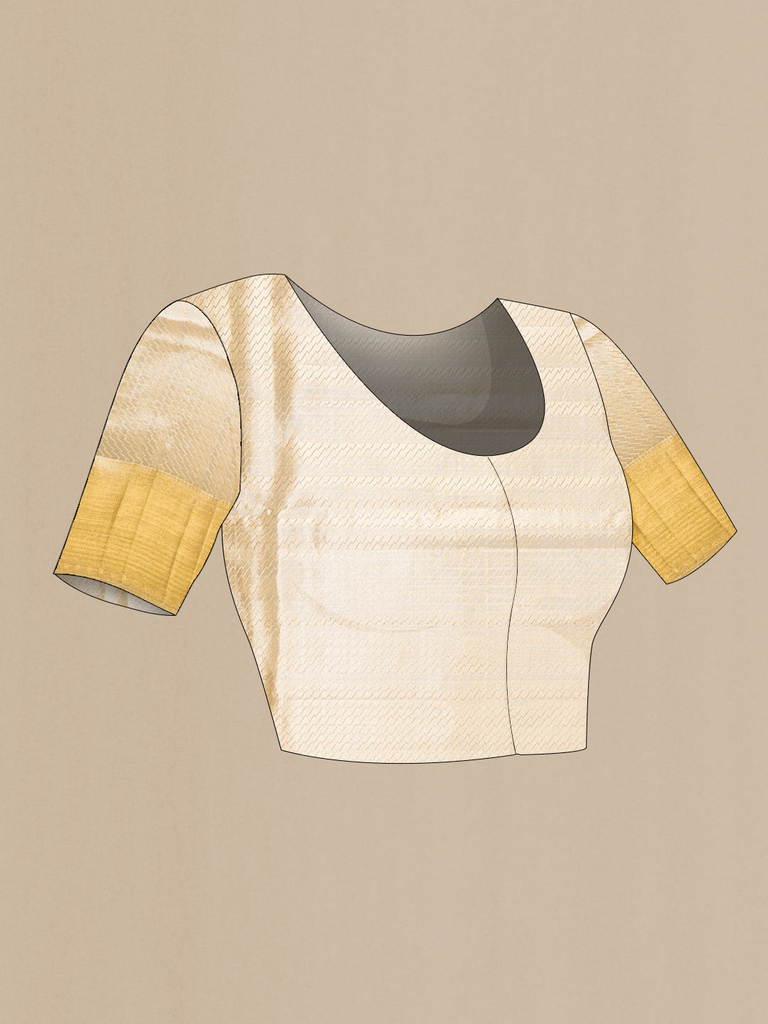 Close up image of the blouse of Sea Green Dual Tone Kanjivaram Tissue Silk Saree with Zari Brocade on the body and Zari Border. 