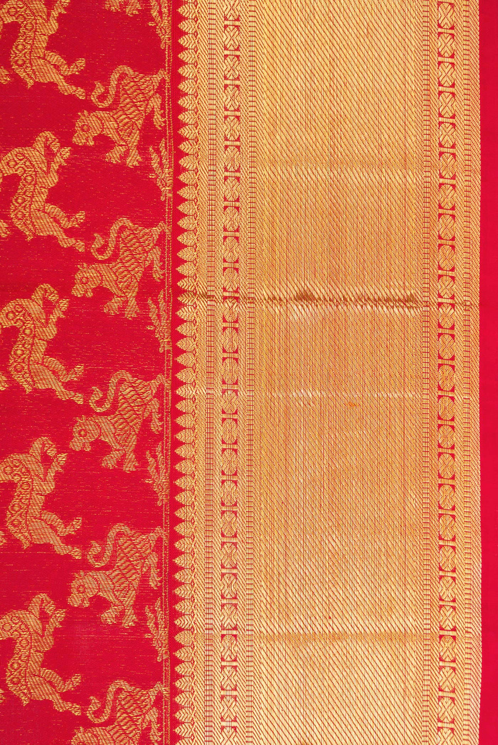 Border image of Red Dual Tone Kanchipuram Silk Saree with Zari Brocade on the body and Zari Border. 