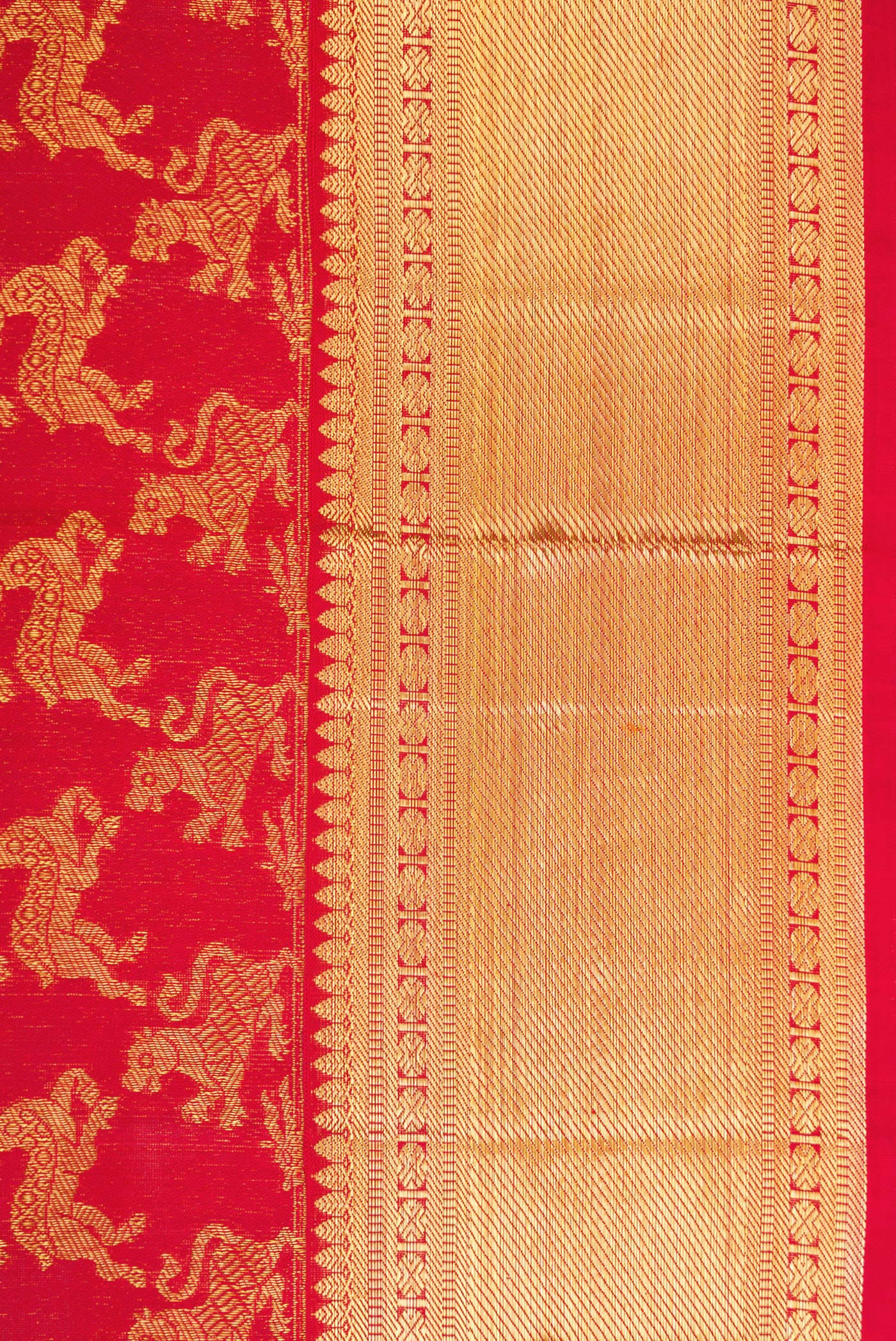 Border image of Red Dual Tone Kanchipuram Silk Saree with Zari Brocade on the body and Zari Border. 