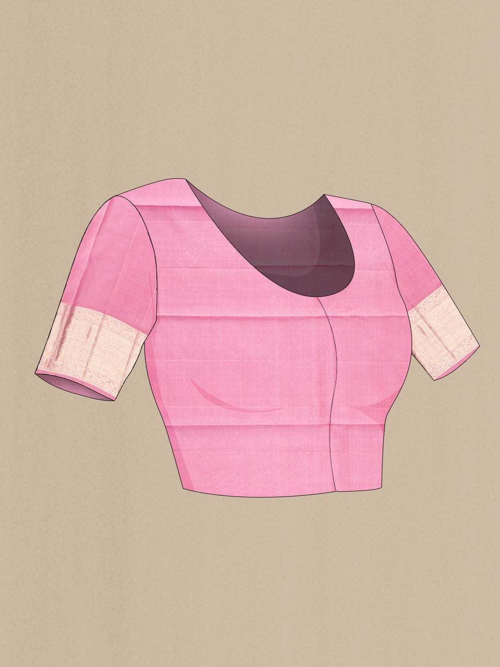 Close up image of the blouse of Pink Kanchipuram Silk Saree with Zari Brocade on the body and Zari Border. 