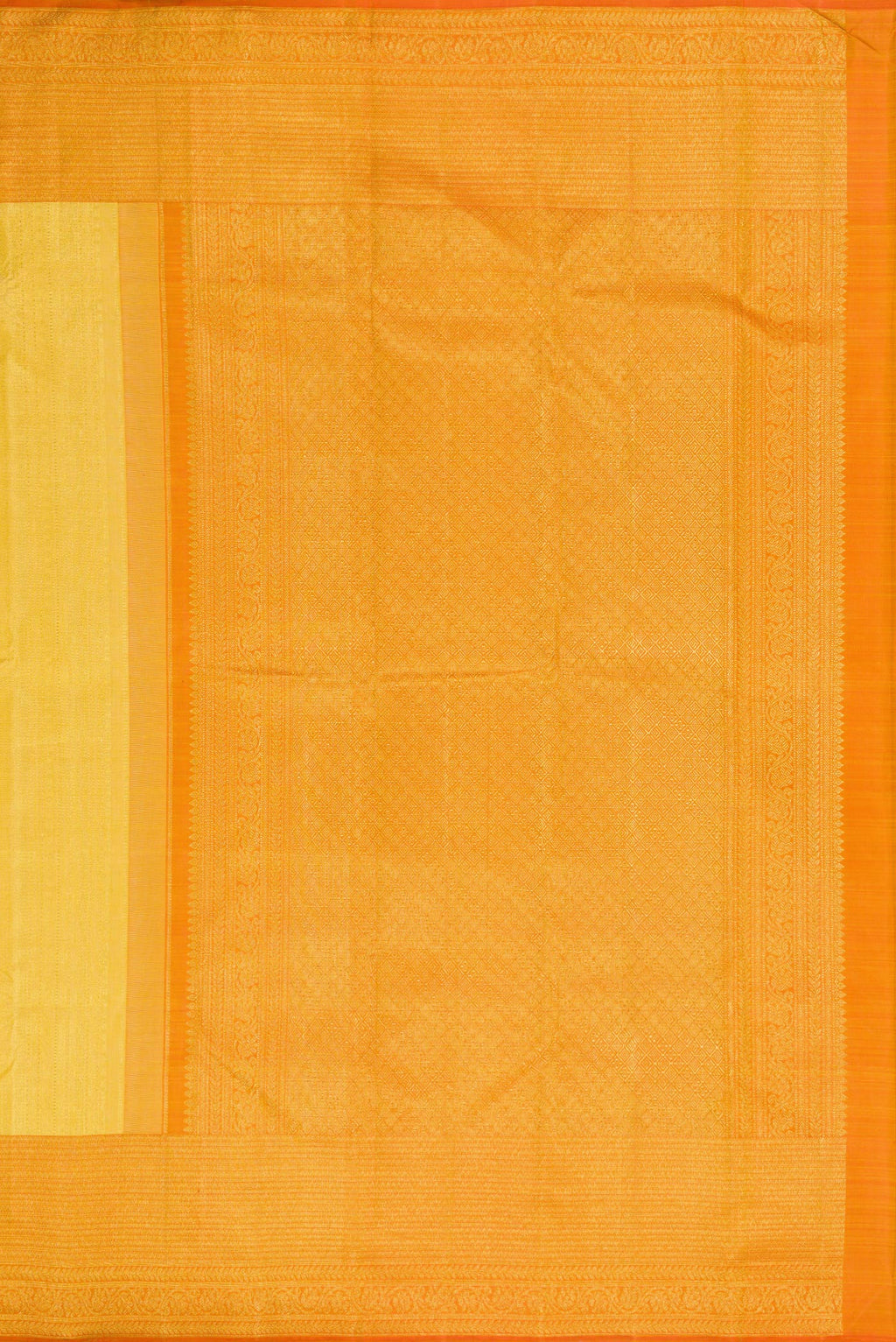 Close up image of the pallu of Sandal Dual Tone Kanchipuram Silk Saree with Zari Brocade on the body and Zari Border. 