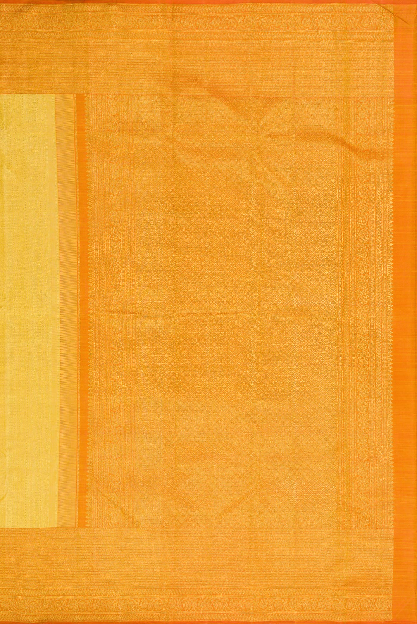 Close up image of the pallu of Sandal Dual Tone Kanchipuram Silk Saree with Zari Brocade on the body and Zari Border. 