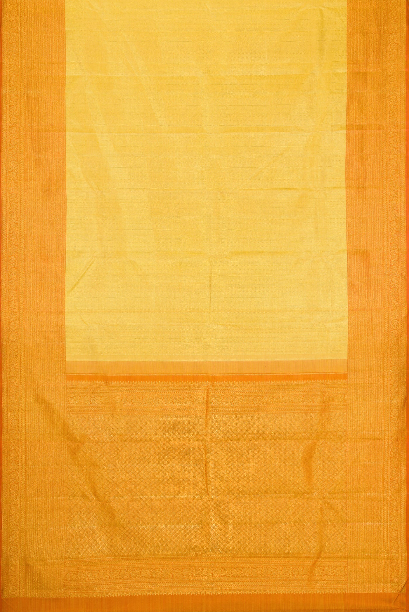 Flat view of Sandal Dual Tone Kanchipuram Silk Saree with Zari Brocade on the body and Zari Border. 