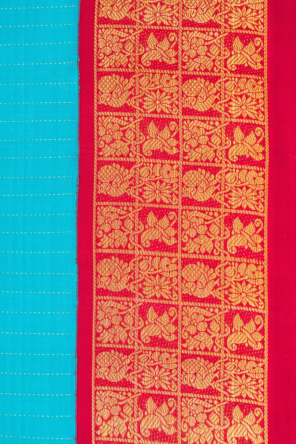 Border image of Sky Blue Dual Tone Kanjivaram Silk Saree with Stripes on the body and Zari Border. 