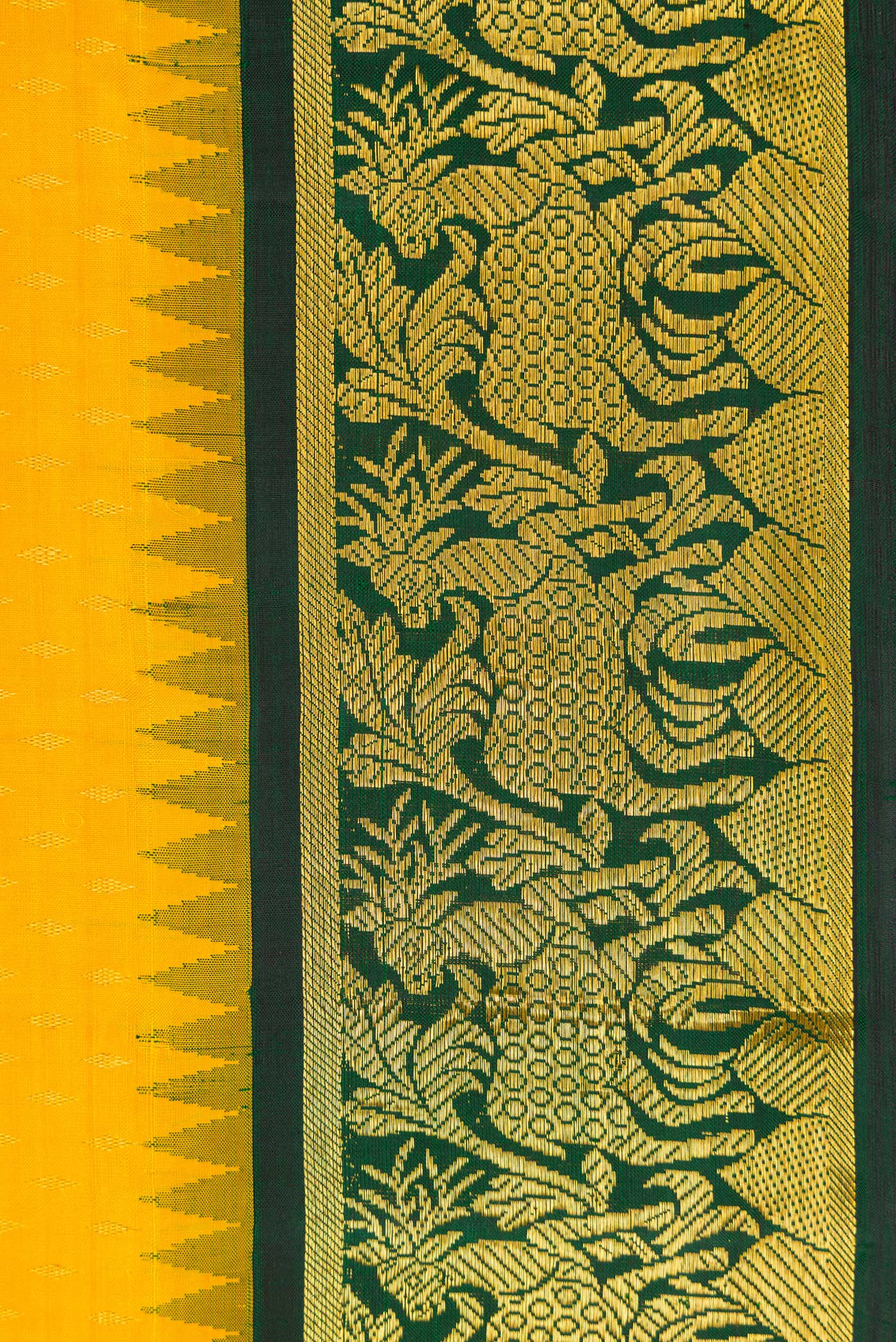 Border image of Yellow Dual Tone Kanjivaram Silk Saree with Zari Butta on the body and Zari Border. 