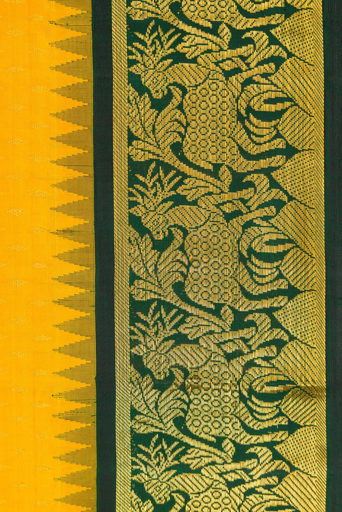 Border image of Yellow Dual Tone Kanjivaram Silk Saree with Zari Butta on the body and Zari Border. 