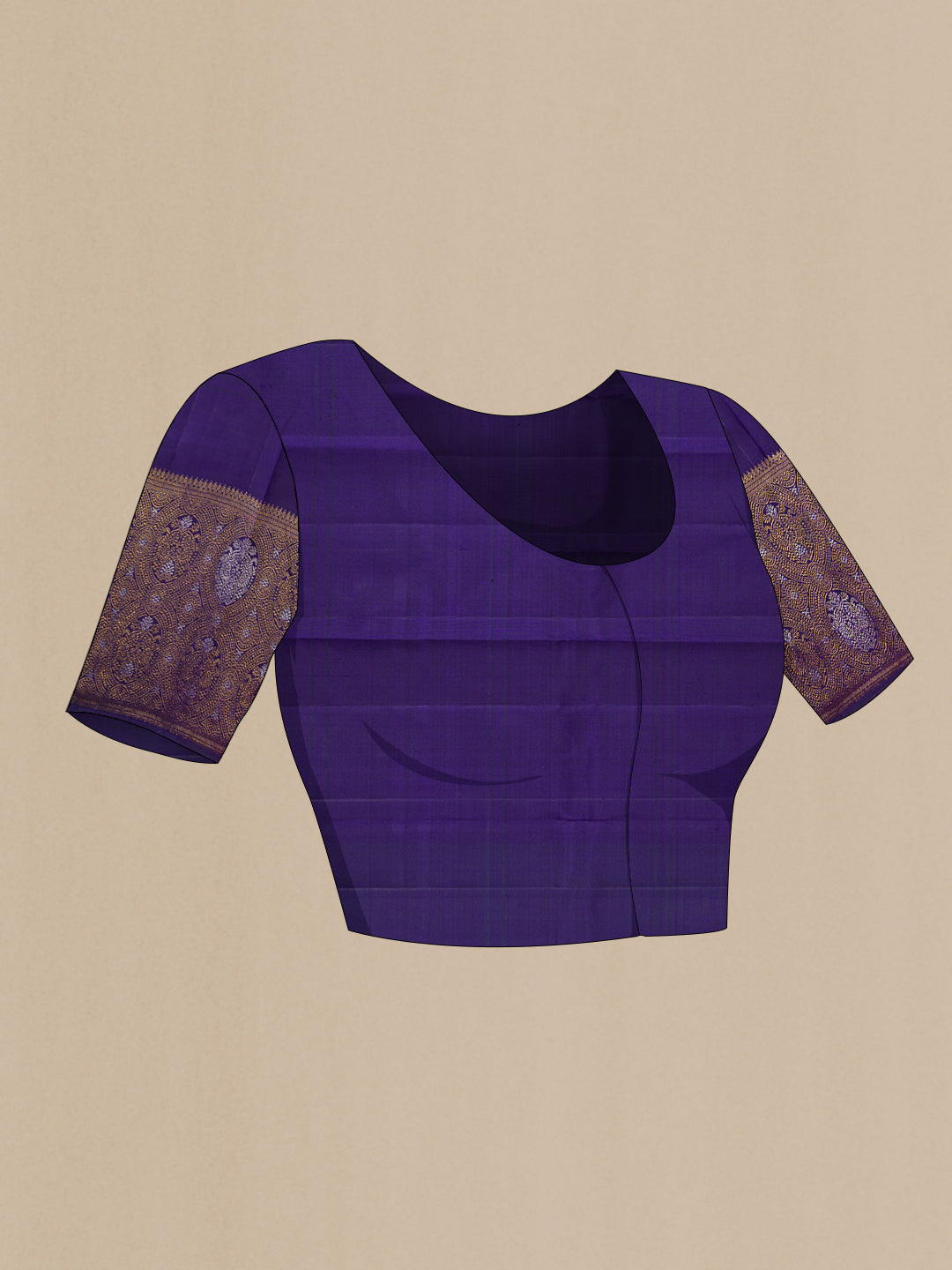 Close up image of the blouse of Pure Silk Pure Zari Multi Color Kanjivaram Saree with Checked design on the body and Fancy Border. 