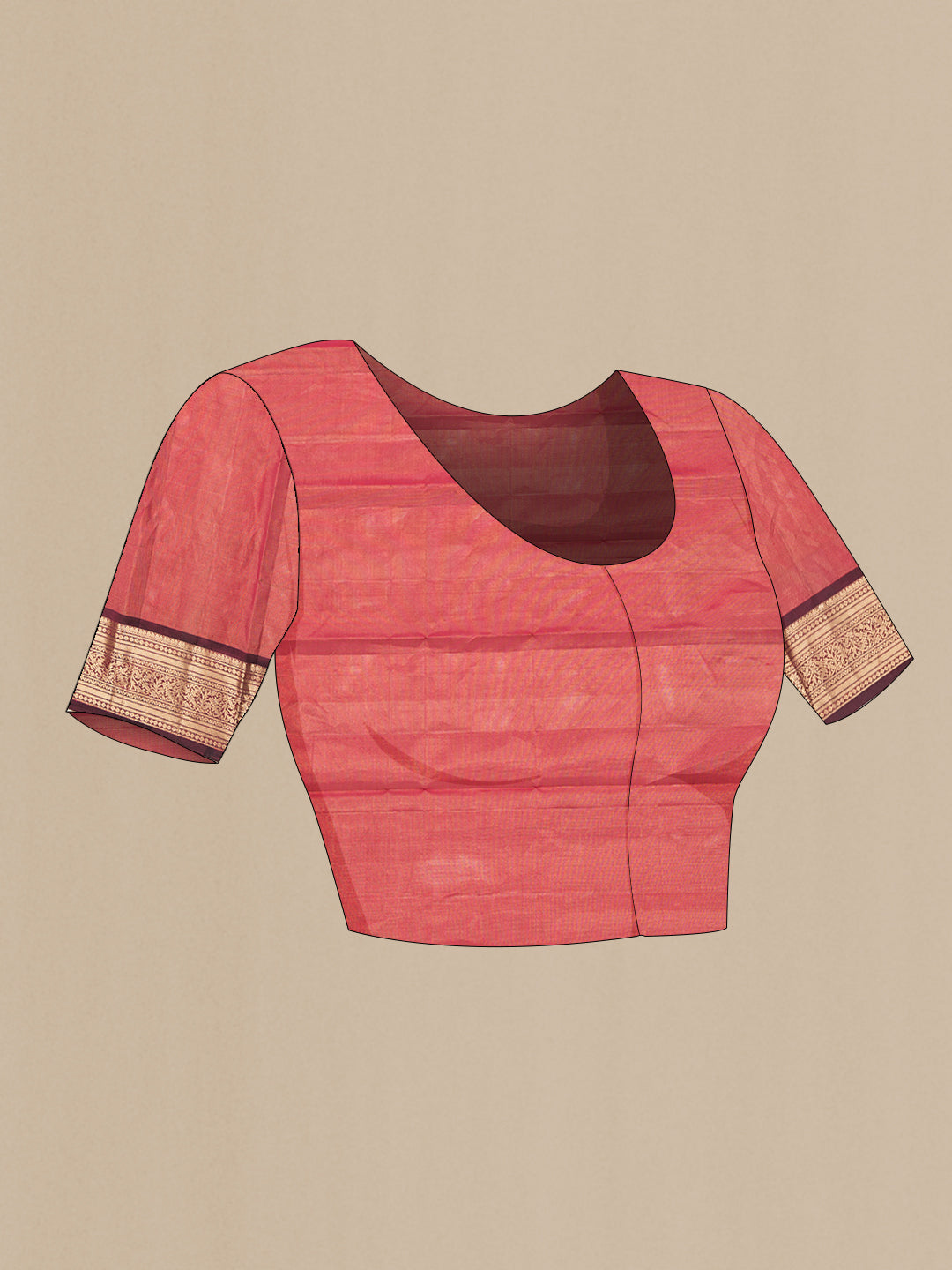 Close up image of the blouse of Maroon Dual Tone Kanchipuram Silk Saree with Jacquard design on the body and Zari Border. 