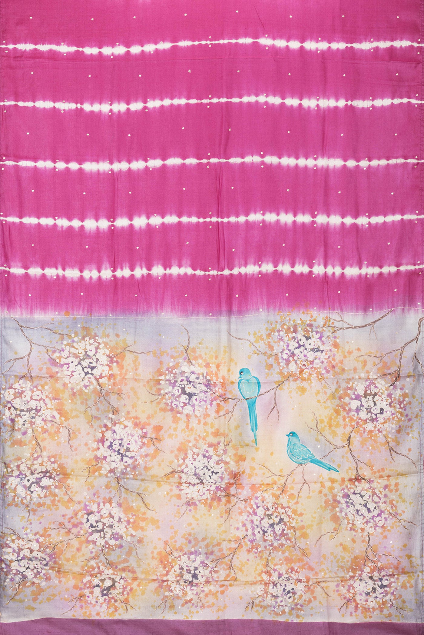 Flat view of Pink Dual Tone Tussar Silk Saree with Embroidery on the body and Without Border. 