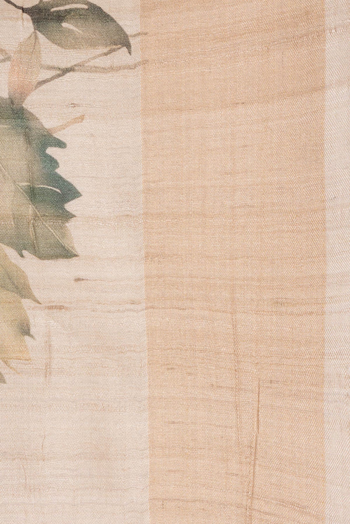 Border image of Beige Dual Tone Tussar Silk Saree with Printed design on the body and Zari Border. 