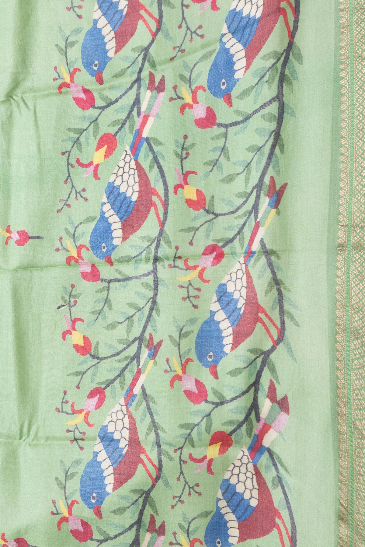 Border image of Green Dual Tone Tussar Silk Saree with Printed design on the body and Zari Border. 