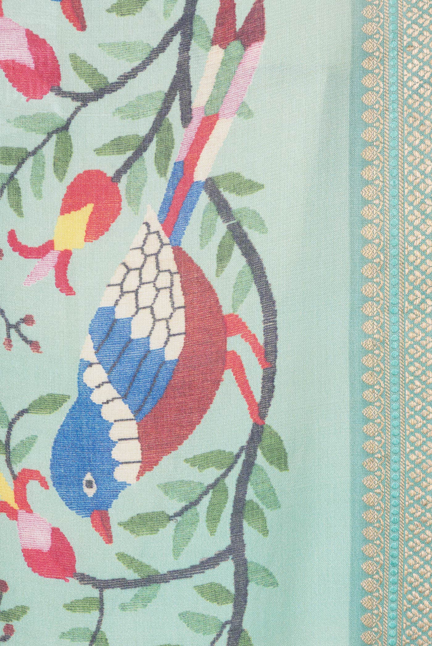 Border image of Sea Green Dual Tone Tussar Silk Saree with Printed design on the body and Zari Border. 
