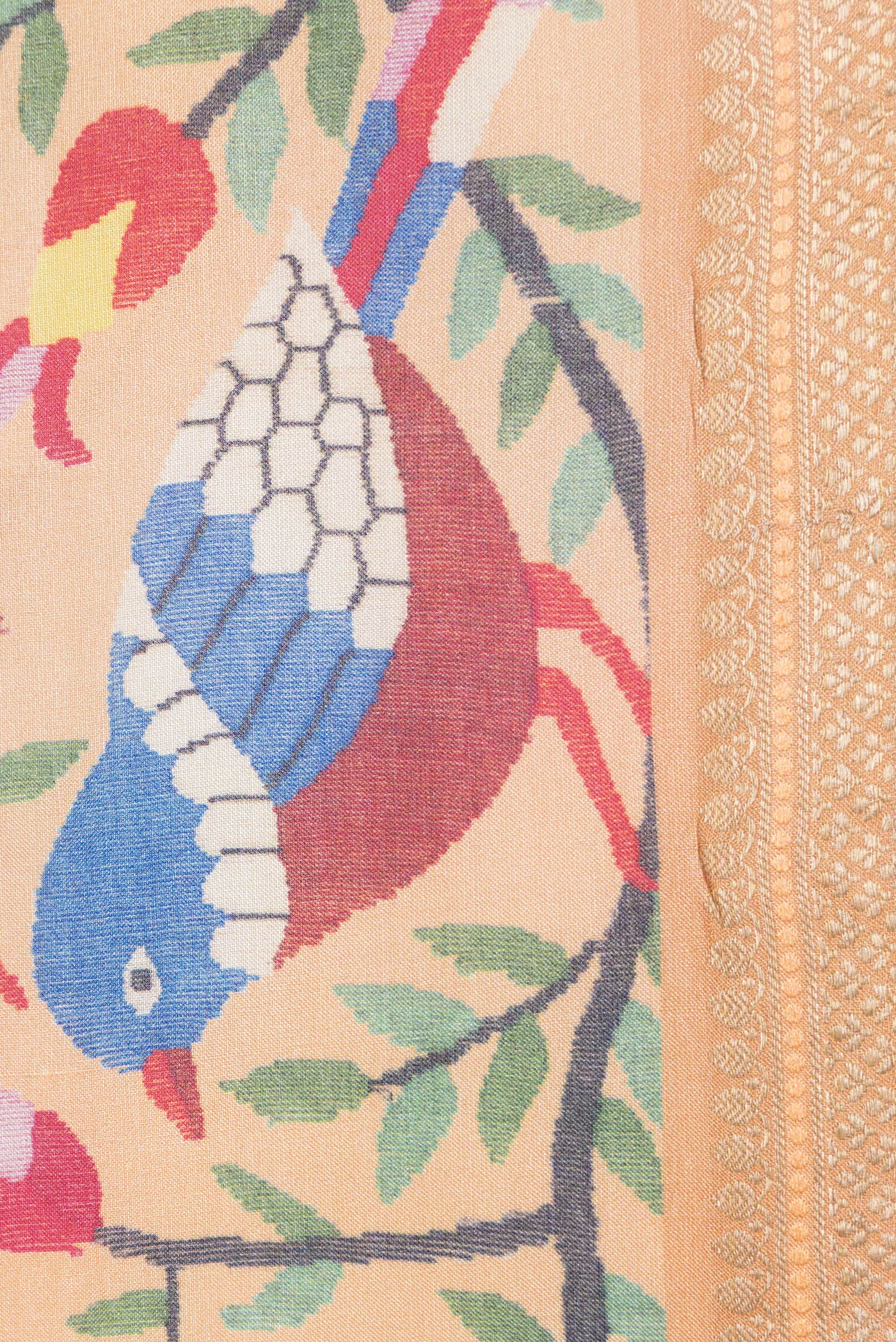 Border image of Sandal Dual Tone Tussar Silk Saree with Printed design on the body and Zari Border. 