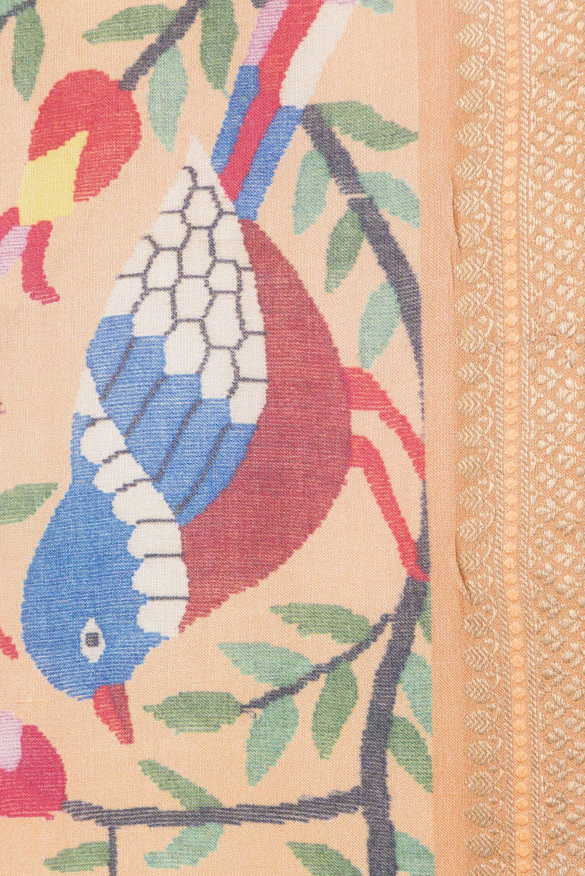Border image of Sandal Dual Tone Tussar Silk Saree with Printed design on the body and Zari Border. 