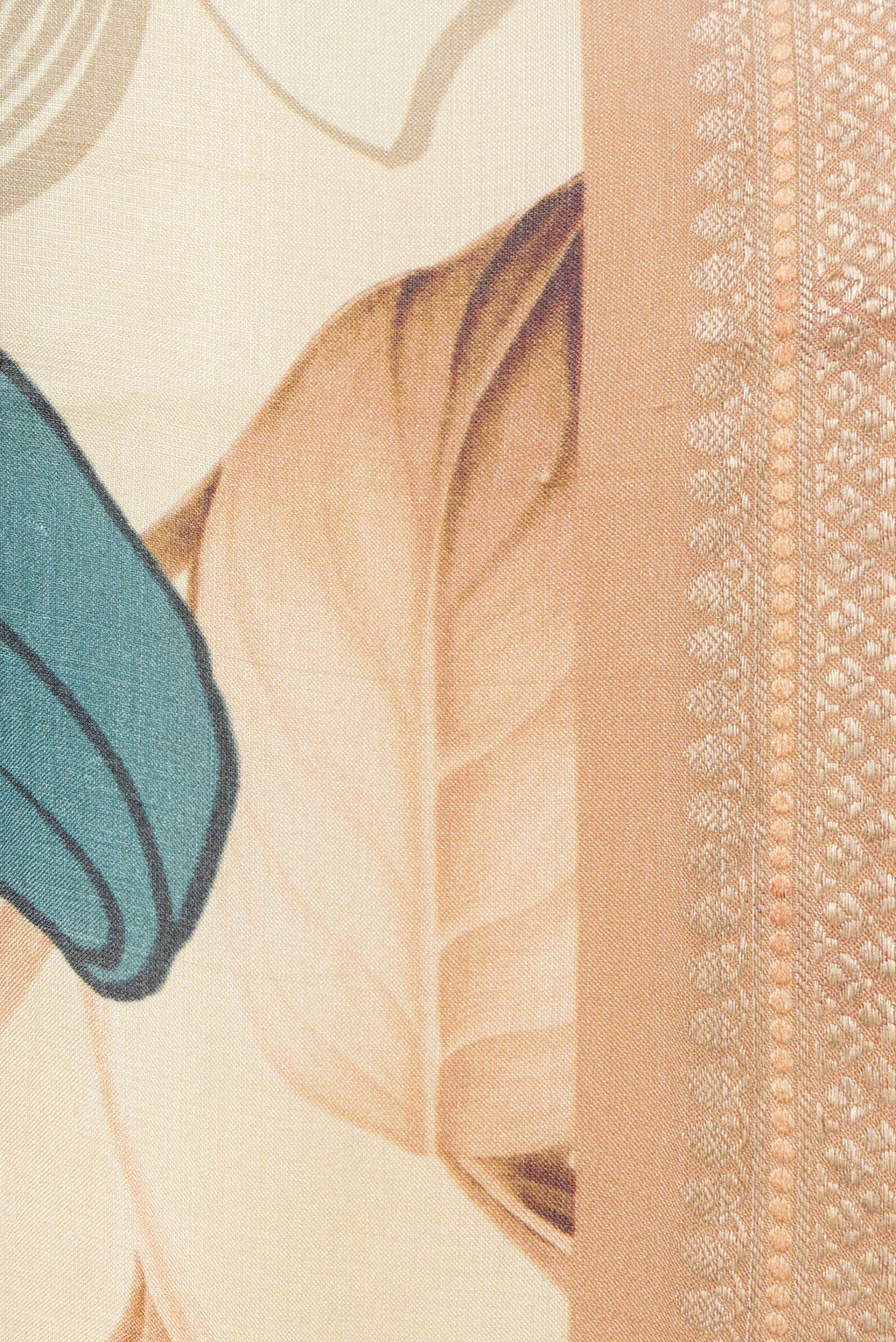 Border image of Sandal Dual Tone Tussar Silk Saree with Printed design on the body and Zari Border. 