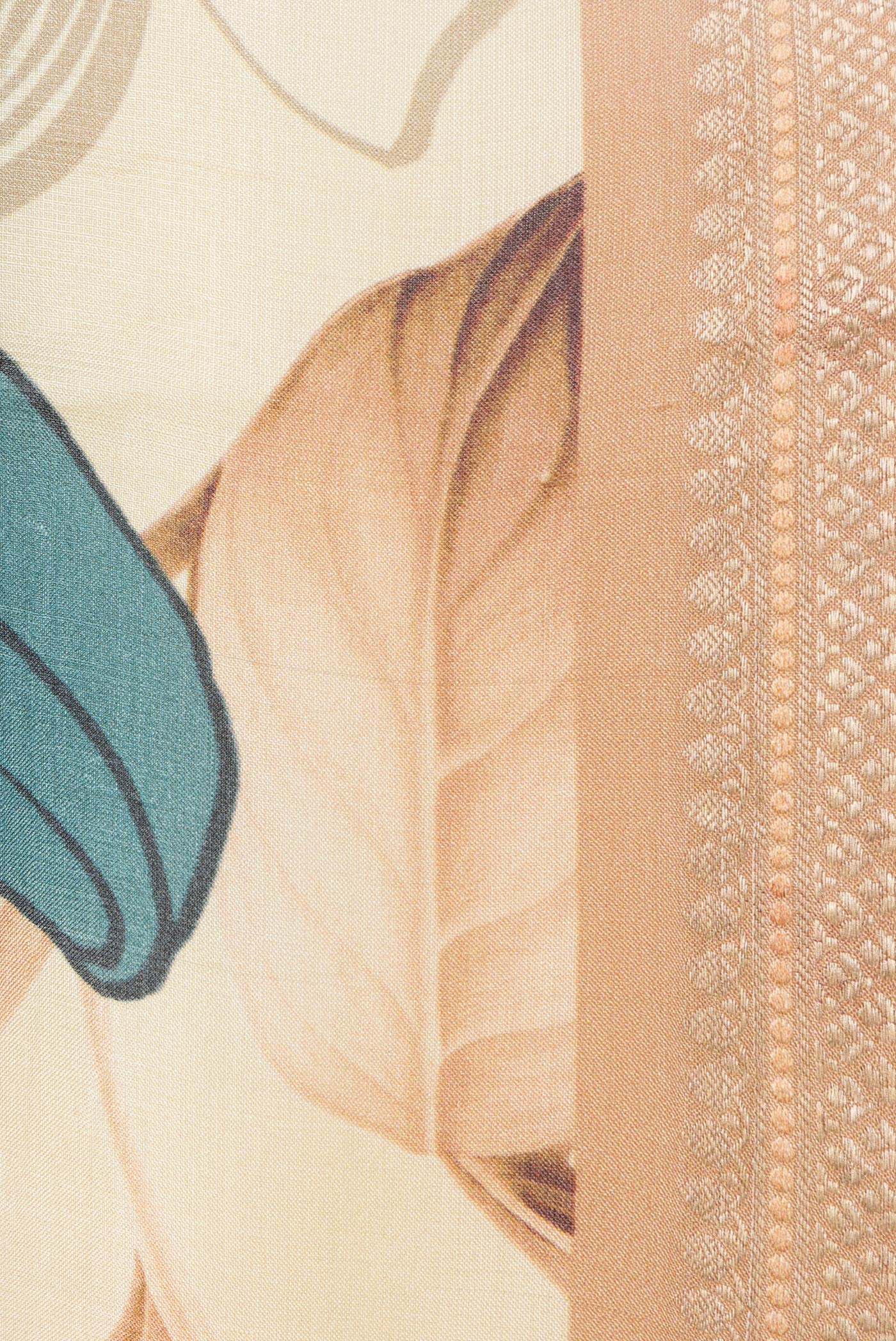 Border image of Sandal Dual Tone Tussar Silk Saree with Printed design on the body and Zari Border. 