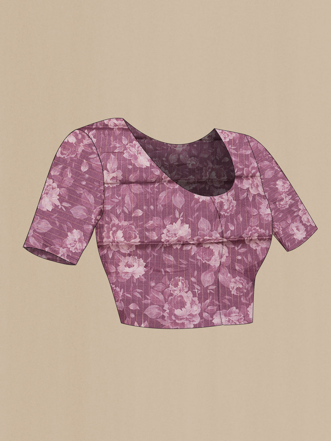 Close up image of the blouse of Burgundy Dual Tone Tussar Silk Saree with Checked design on the body and Zari Border. 