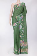 Bottle Green Dual Tone Tussar Silk Saree with Checked design on the body and Printed Border.  displayed on a mannequin
