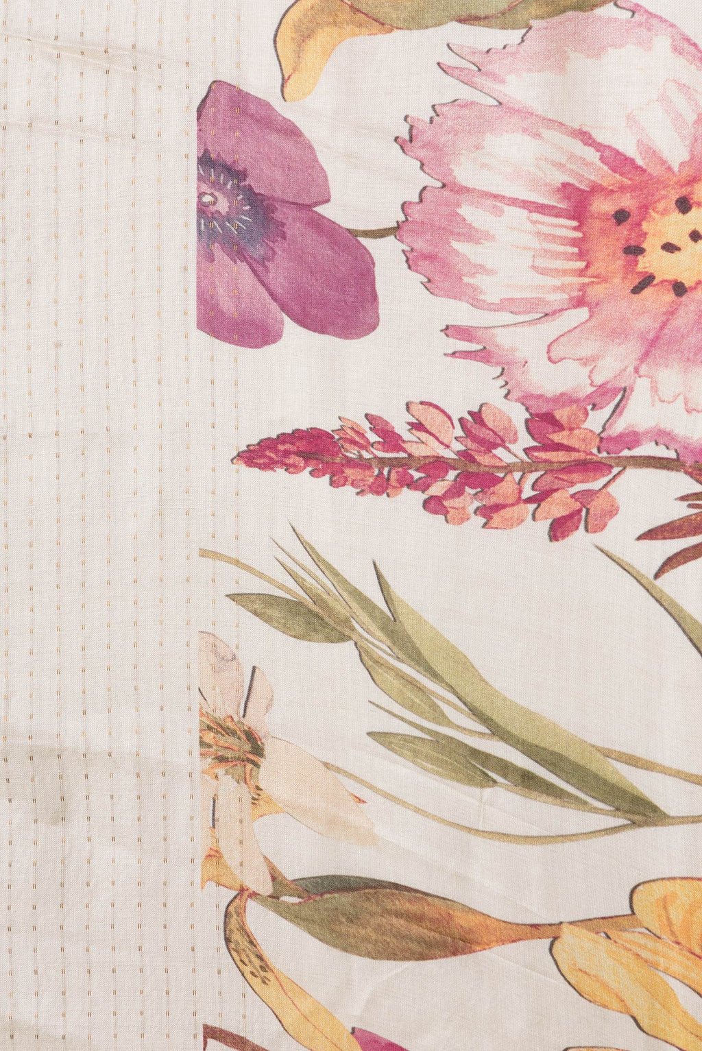 Border image of Off White Dual Tone Tussar Silk Saree with Stripes on the body and Printed Border. 
