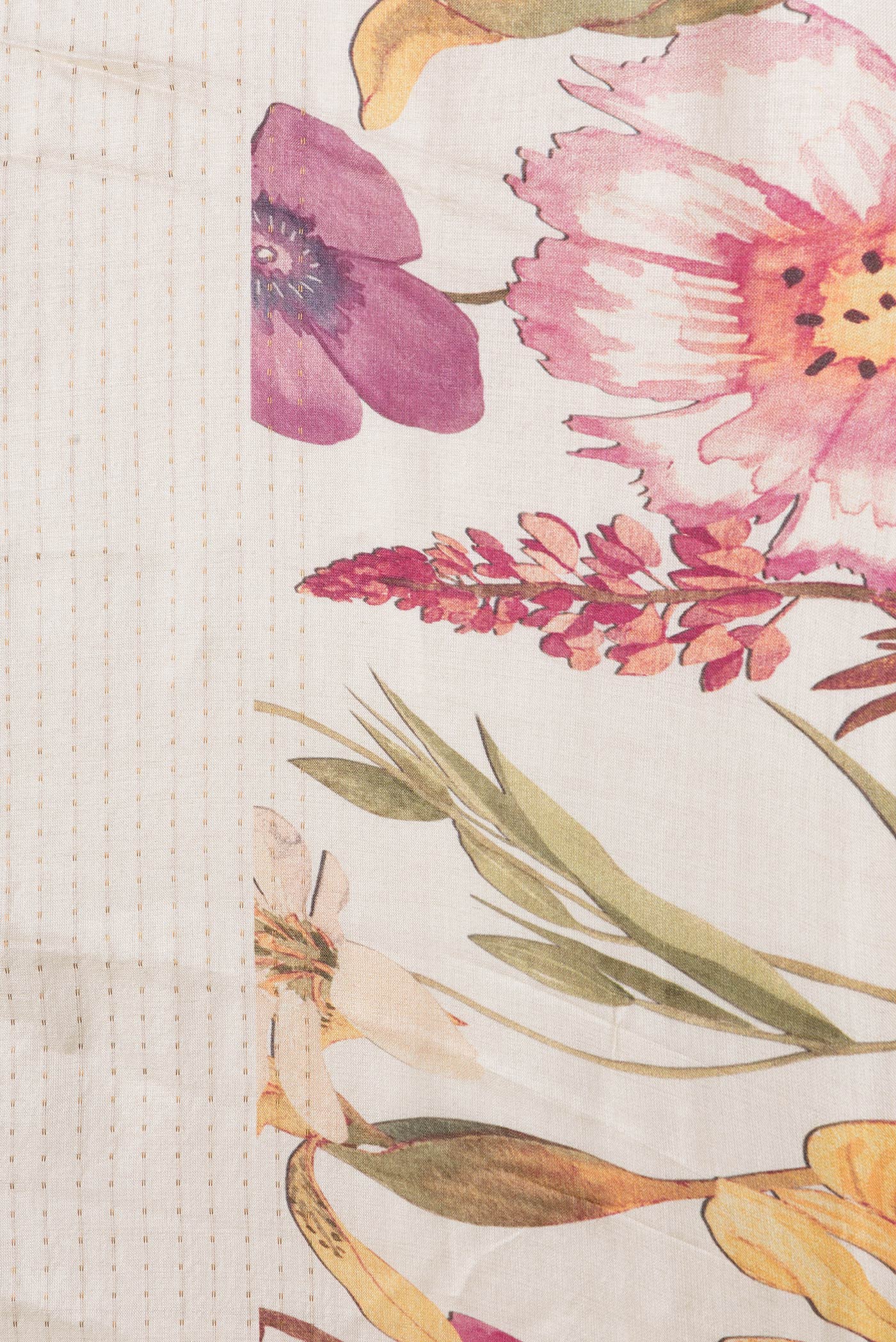 Border image of Off White Dual Tone Tussar Silk Saree with Stripes on the body and Printed Border. 