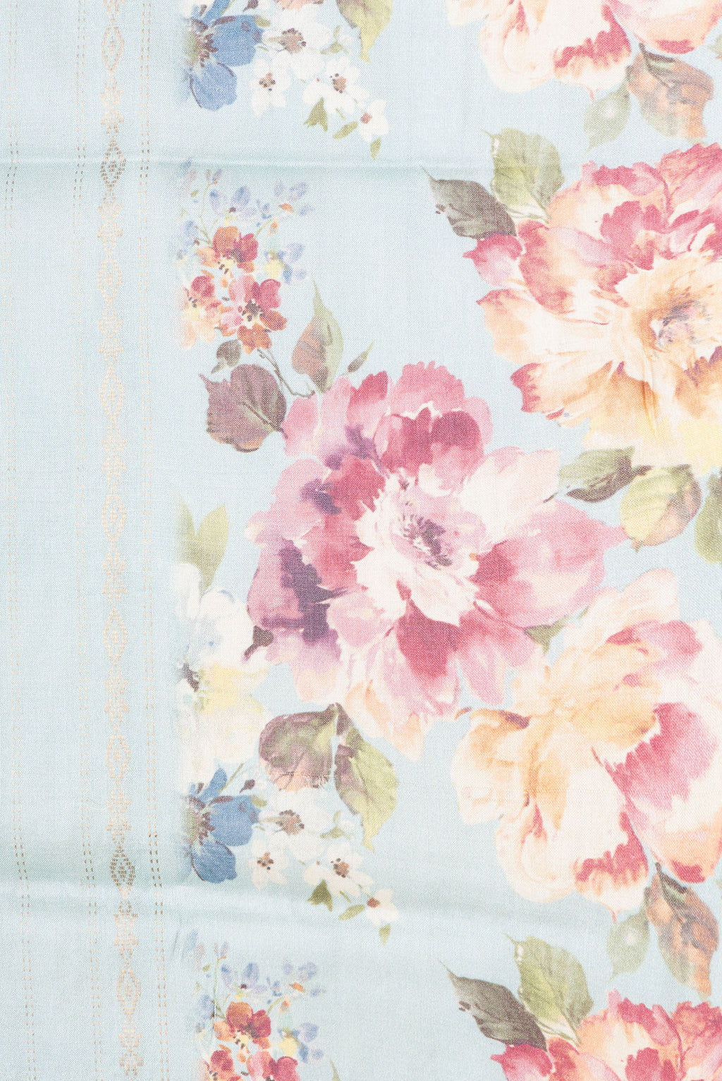 Border image of Sky Blue Dual Tone Tussar Silk Saree with Stripes on the body and Printed Border. 