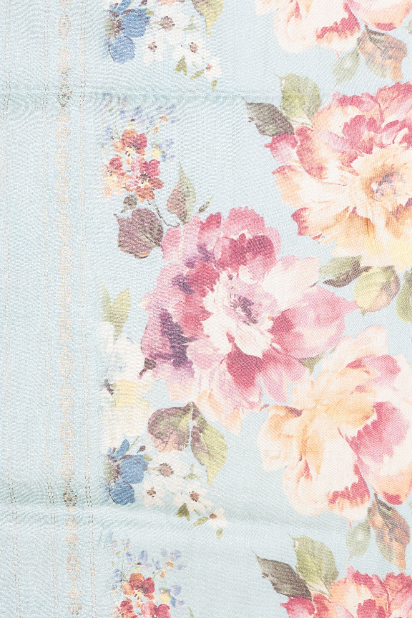 Border image of Sky Blue Dual Tone Tussar Silk Saree with Stripes on the body and Printed Border. 