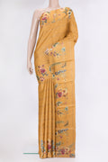 Sandal Tussar Silk Saree with Stripes on the body and Fancy Border.  displayed on a mannequin