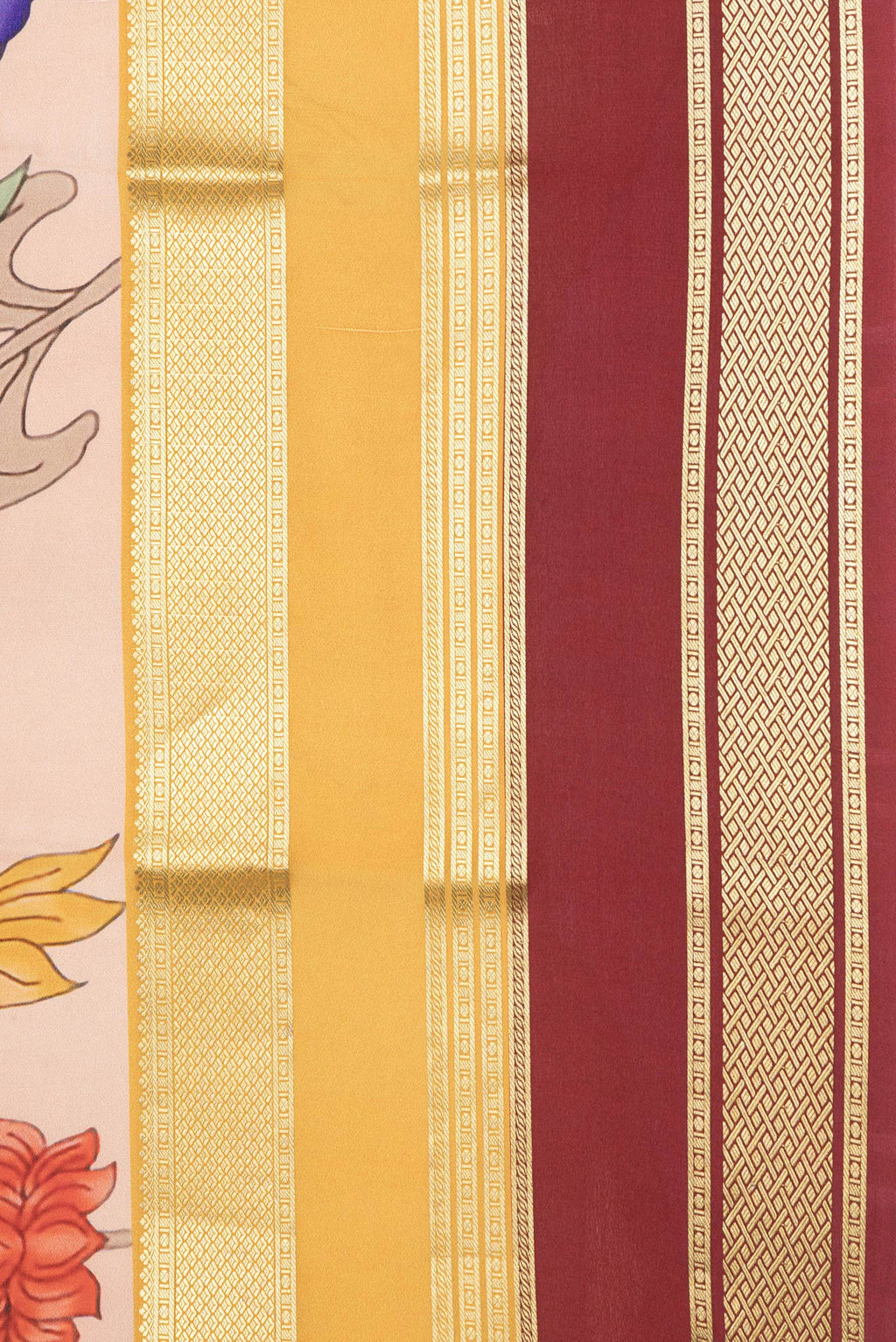 Border image of Peach Dual Tone Mysore Silk Saree with Printed design on the body and Zari Border. 