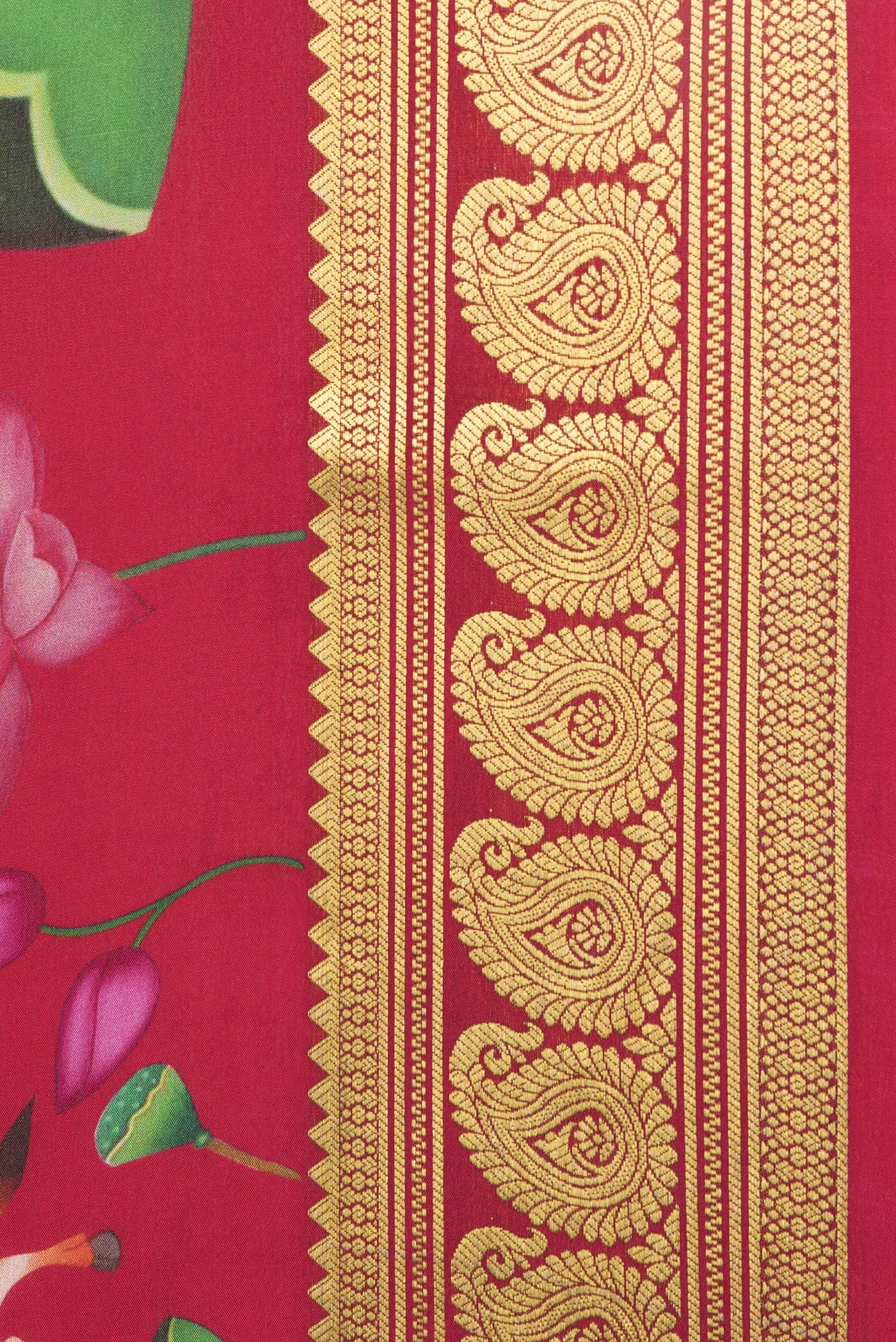 Border image of Dark Pink Dual Tone Mysore Silk Saree with Plain Body and Fancy Border. 