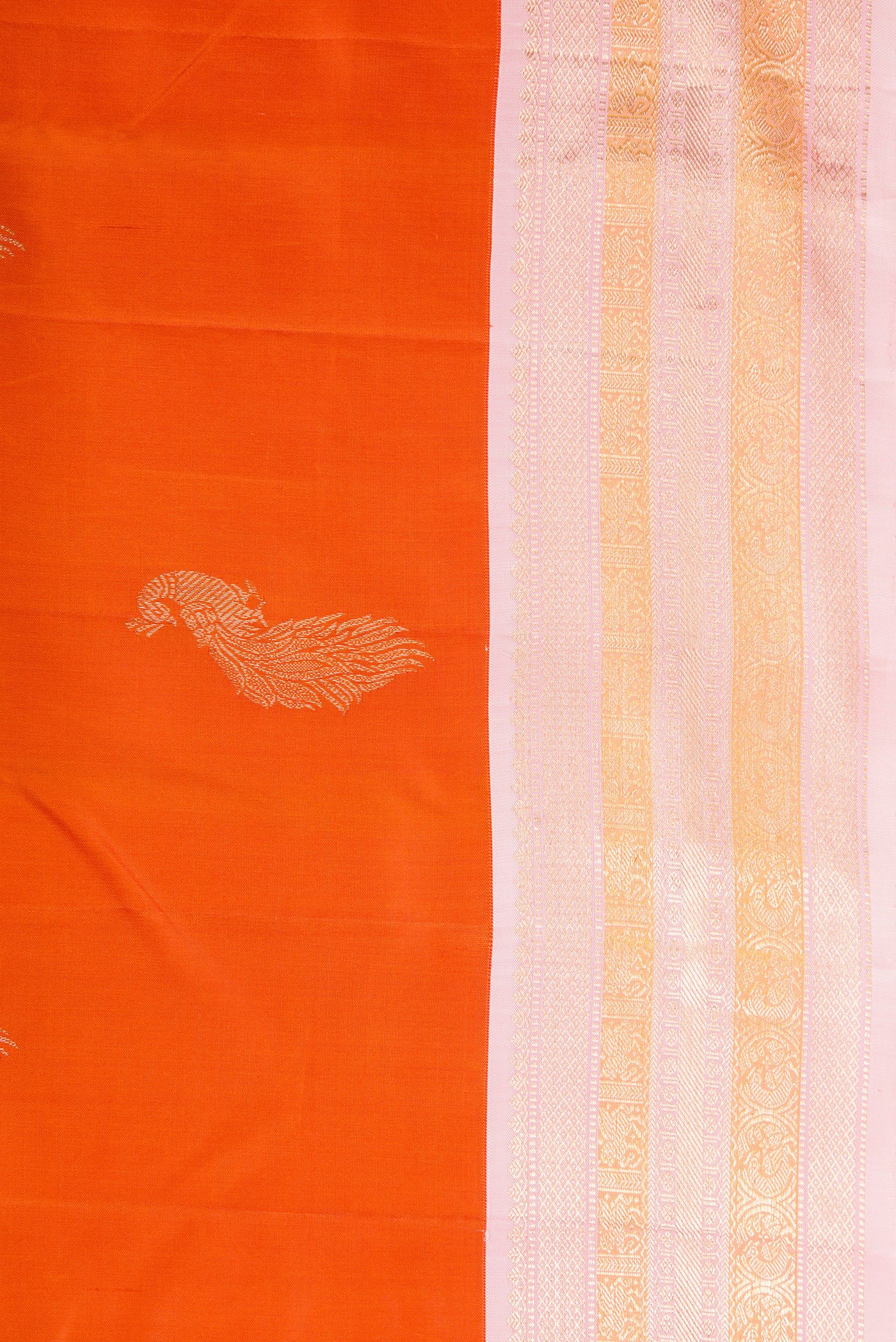 Border image of Pure Silk Pure Zari Brick Orange Dual Tone Kanjivaram Saree with Zari Butta on the body and Zari Border. 