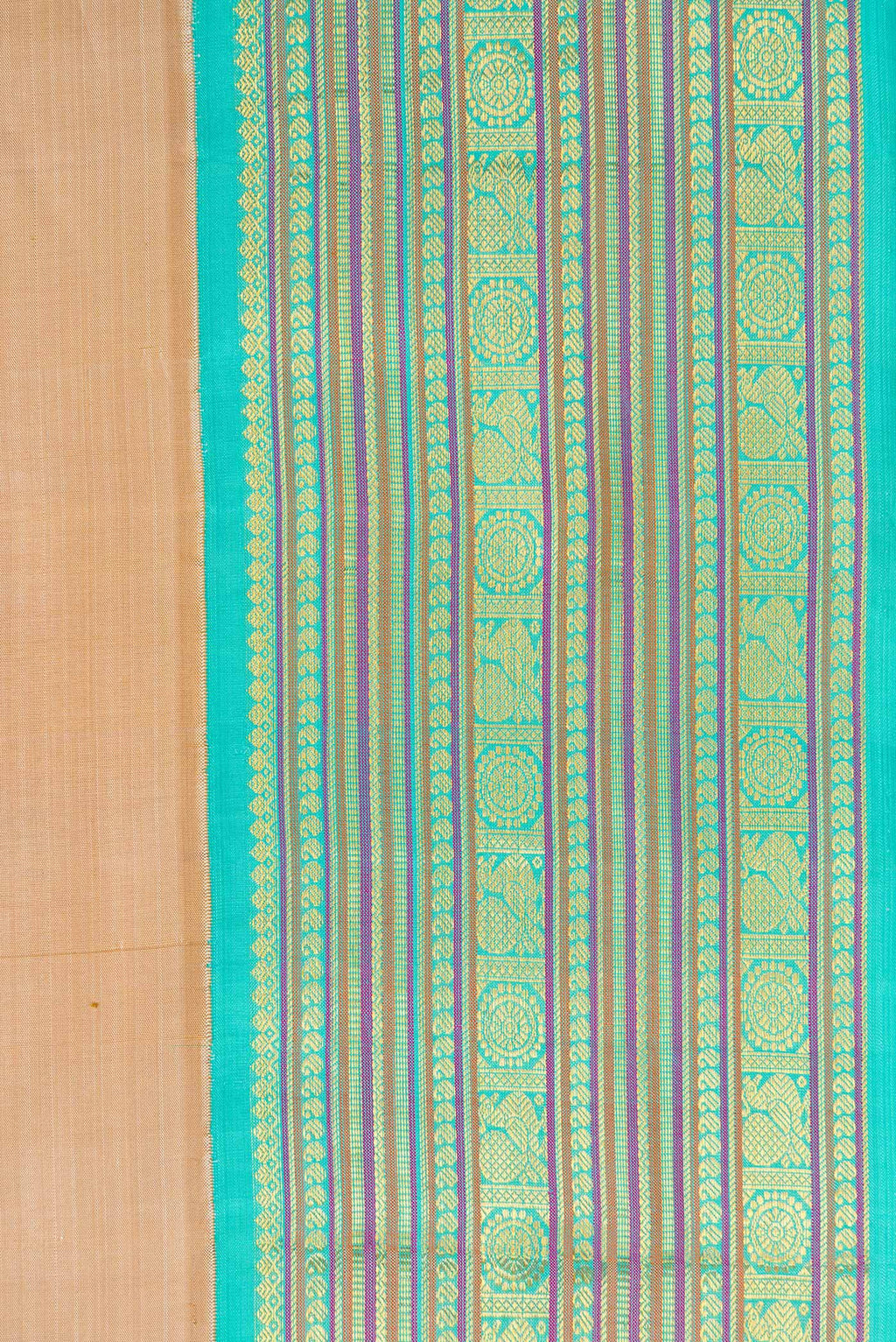 Border image of Pure Silk Pure Zari Beige Dual Tone Kanjivaram Saree with Plain Body and Zari Border. 