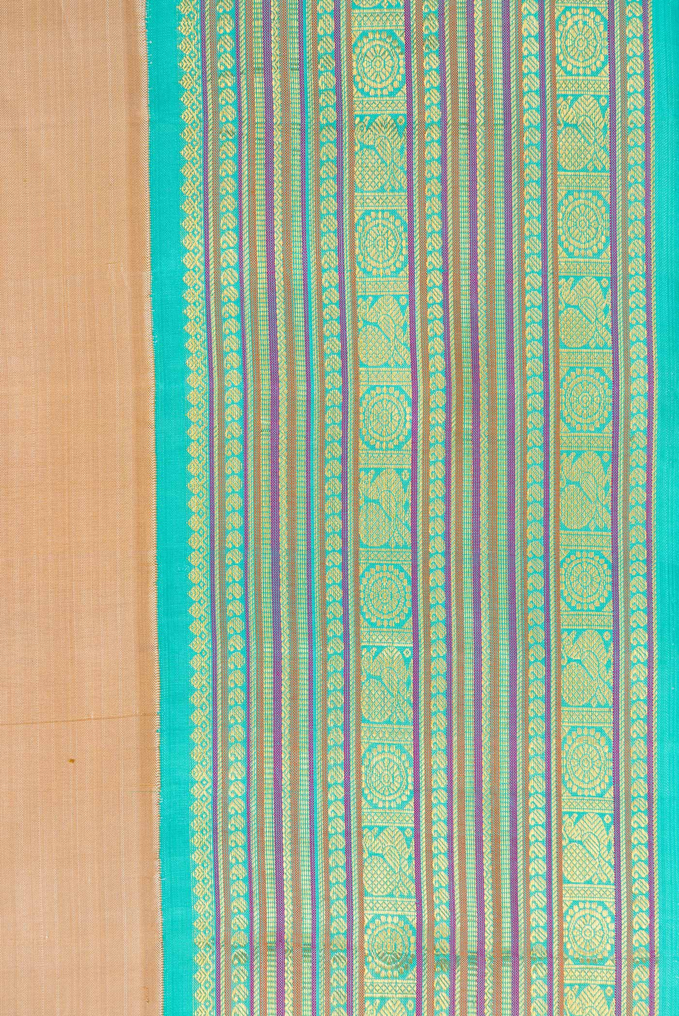 Border image of Pure Silk Pure Zari Beige Dual Tone Kanjivaram Saree with Plain Body and Zari Border. 