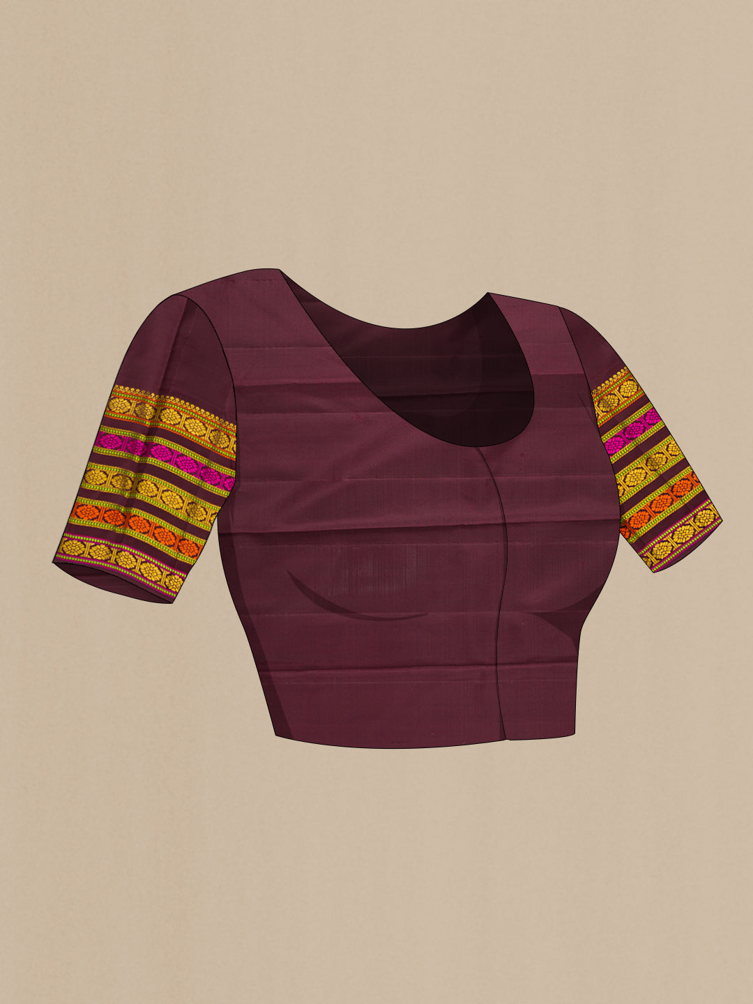 Close up image of the blouse of Pure Silk Pure Zari Dark Beige Dual Tone Kanchipuram Saree with Zari And Thread Butta on the body and Zari And Thread Border. 
