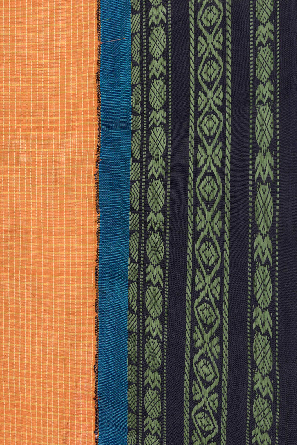 Border image of Orange Dual Tone Gadwal Silk Saree with Checked design on the body and Zari Border. 