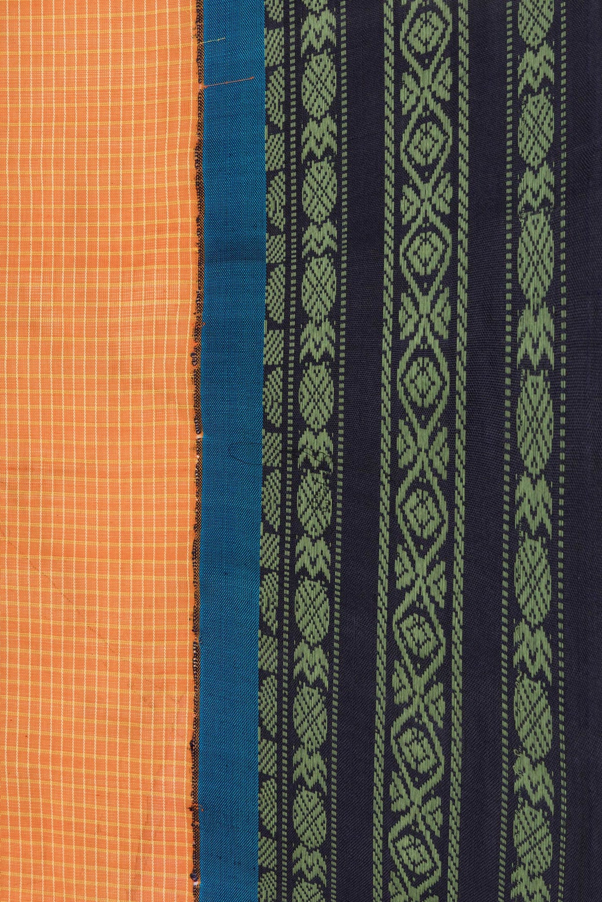 Border image of Orange Dual Tone Gadwal Silk Saree with Checked design on the body and Zari Border. 
