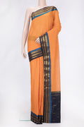 Orange Dual Tone Gadwal Silk Saree with Checked design on the body and Zari Border.  displayed on a mannequin