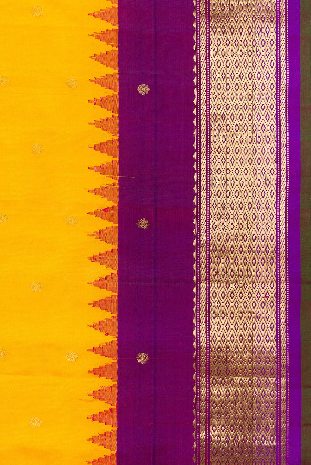Border image of Yellow Dual Tone Gadwal Silk Saree with Zari Butta on the body and Zari Border. 