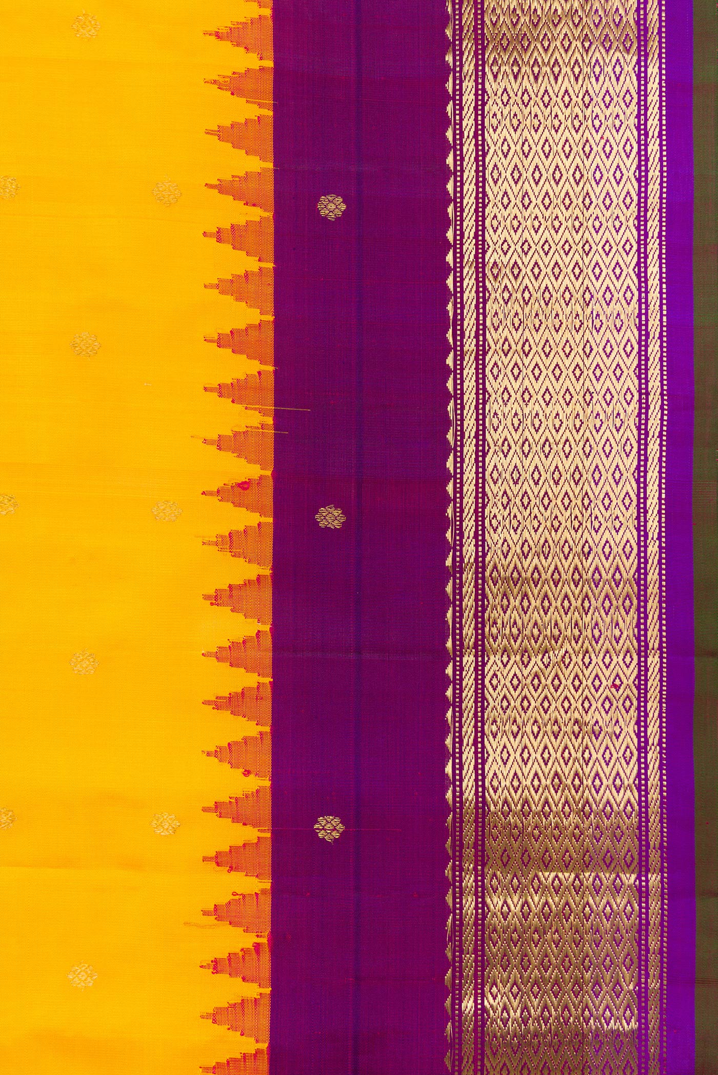Border image of Yellow Dual Tone Gadwal Silk Saree with Zari Butta on the body and Zari Border. 