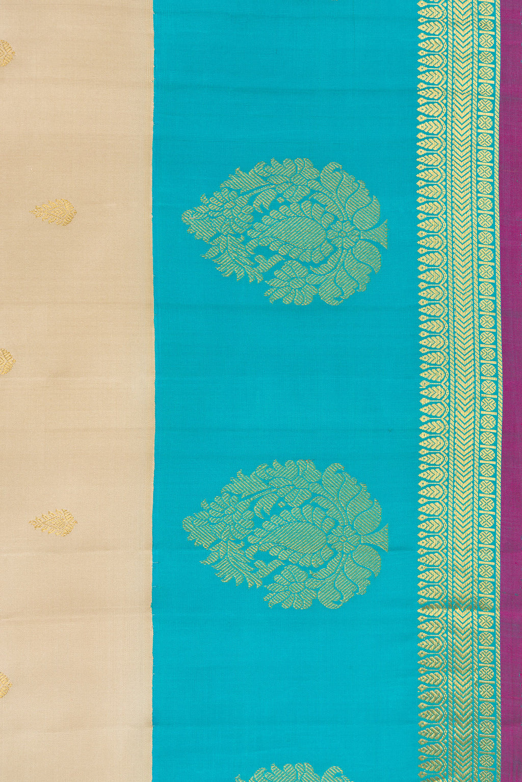 Border image of Beige Dual Tone Gadwal Silk Saree with Zari Butta on the body and Fancy Border. 