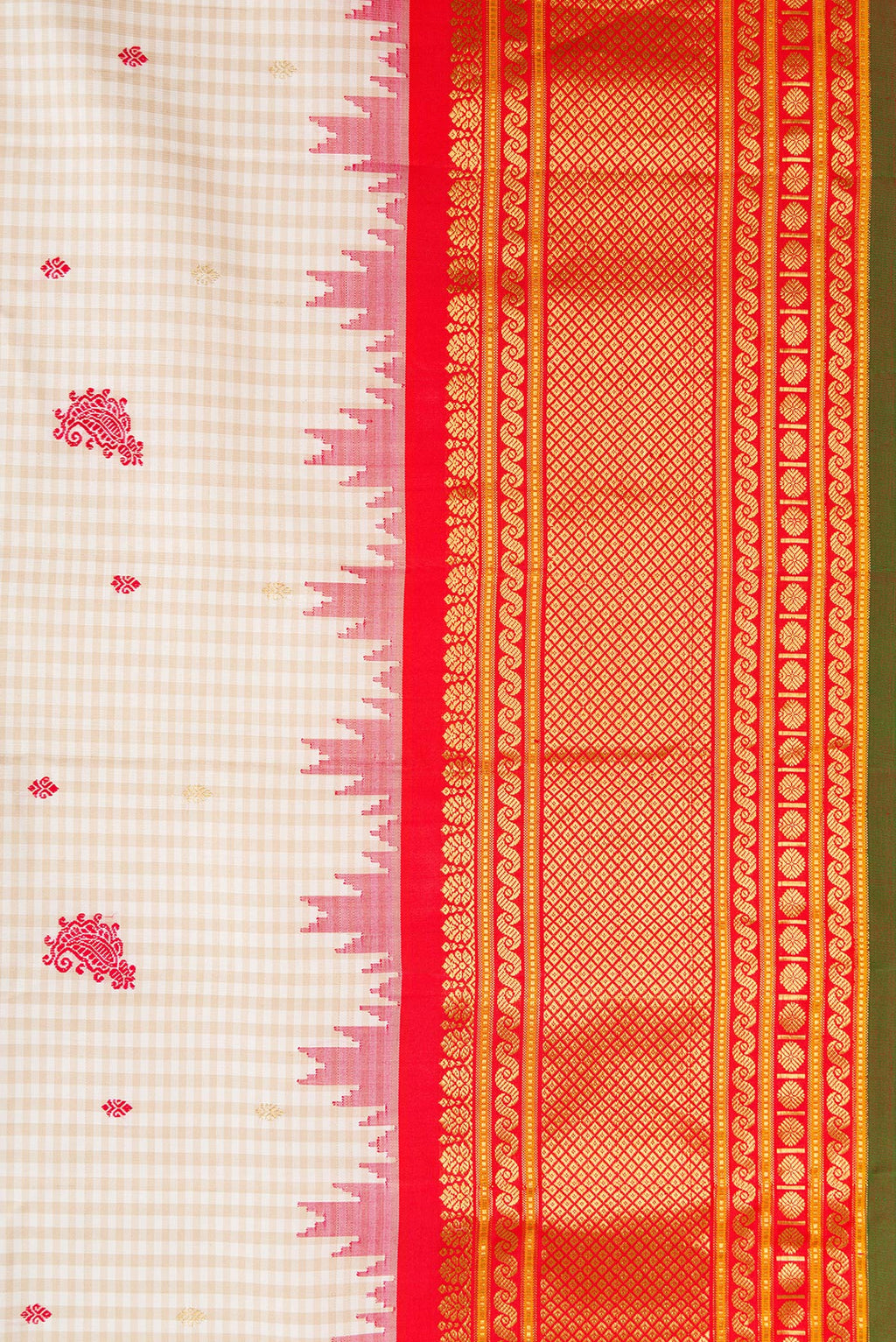 Border image of Beige Dual Tone Gadwal Silk Saree with Checked design on the body and Temple Border. 