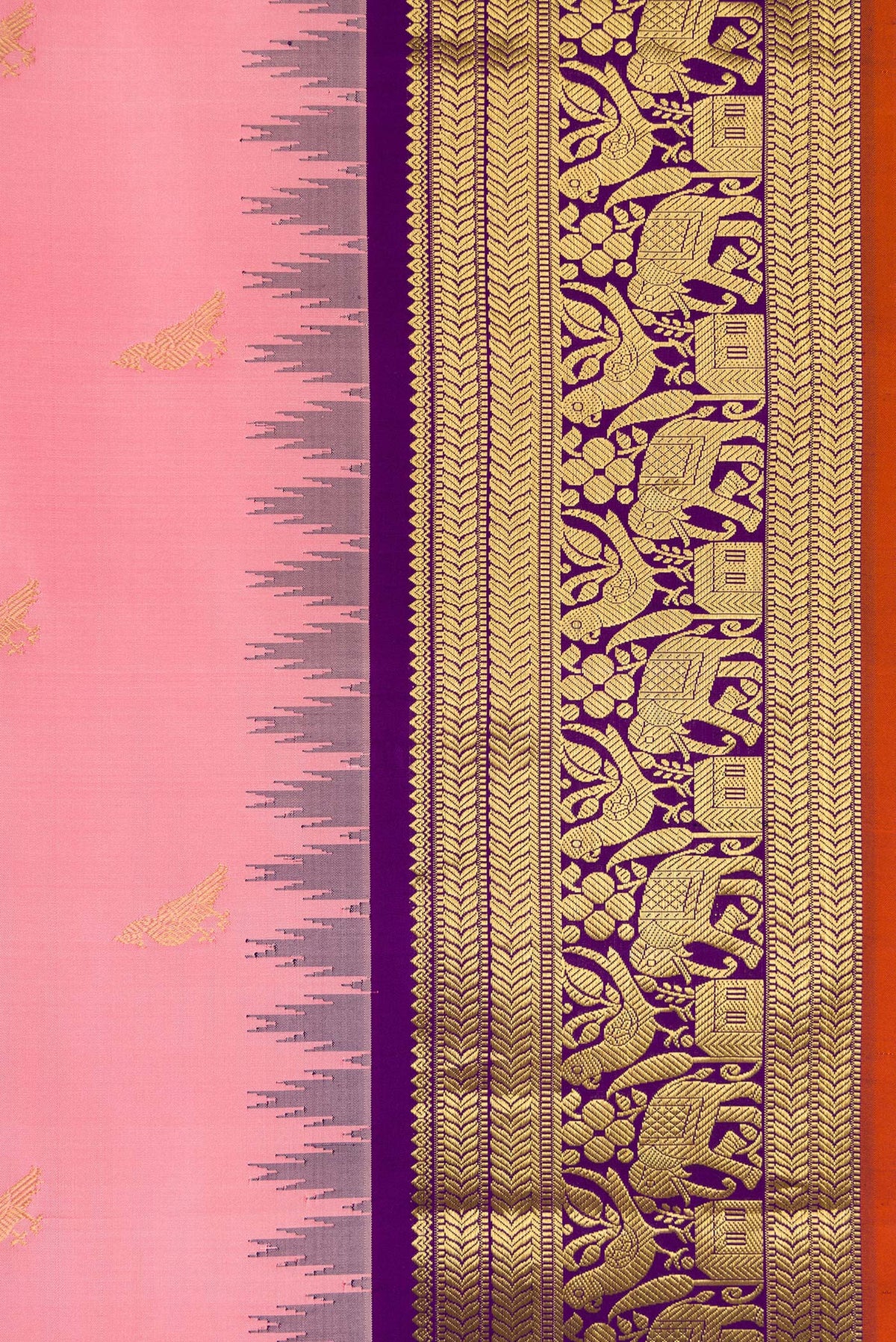 Border image of Pink Dual Tone Gadwal Silk Saree with Zari Butta on the body and Zari Border. 